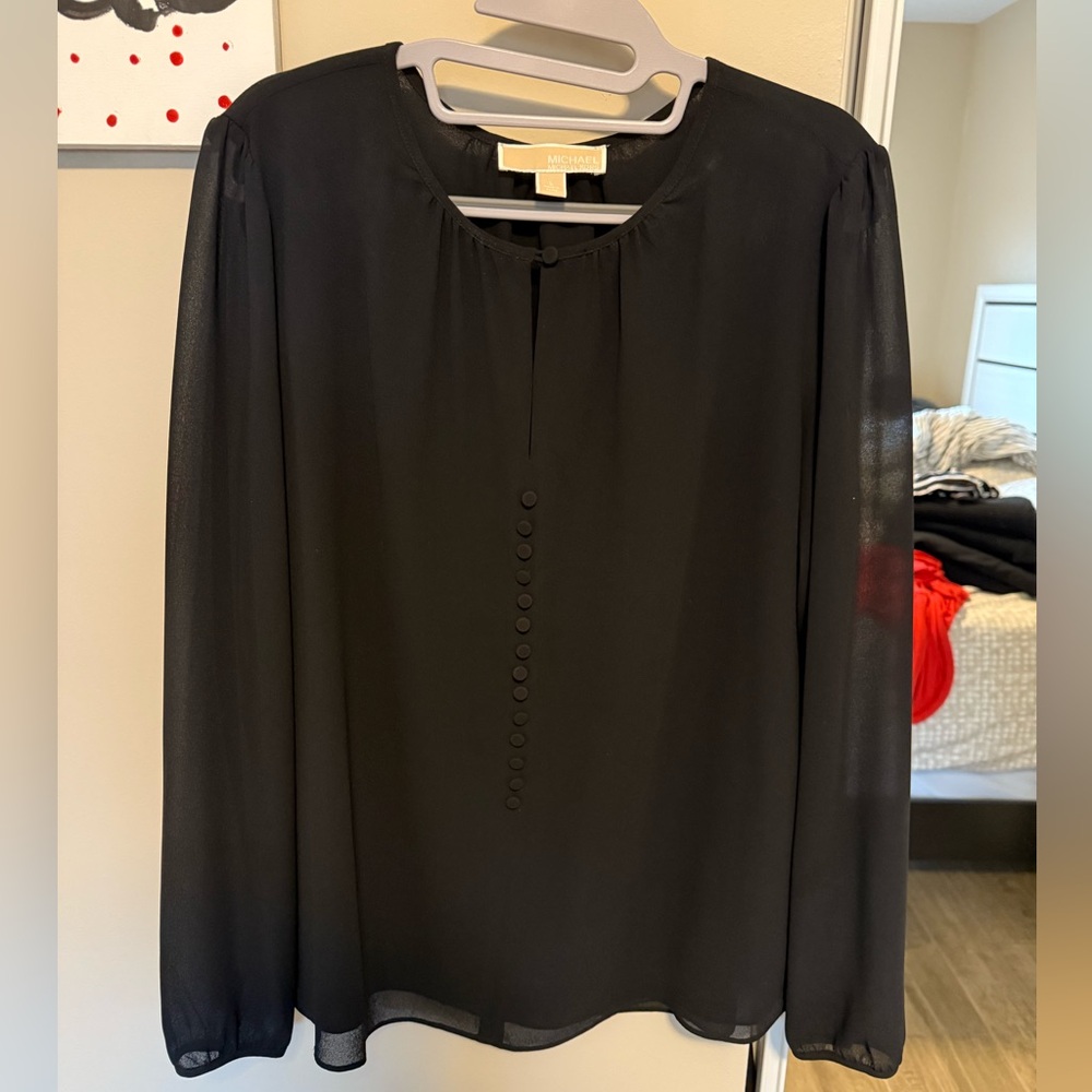 MICHAEL Michael Kors Black Button-Front Blouse
